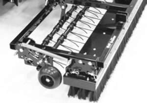 Industrial brush attachment with rotating tines and wheels