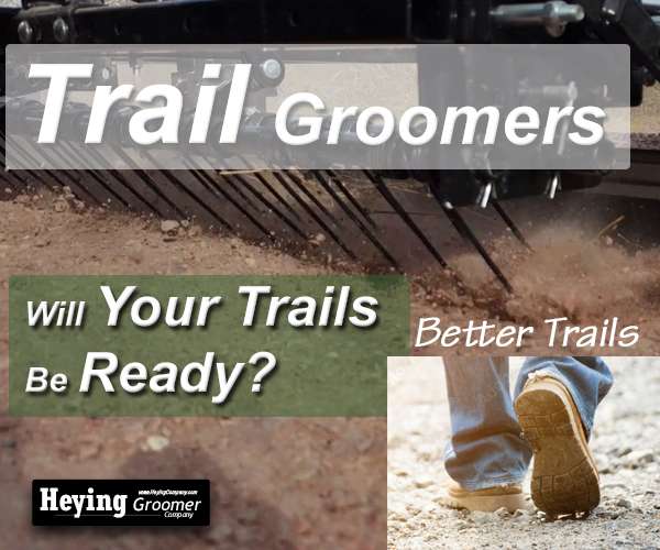 Trail groomer equipment preparing walking paths